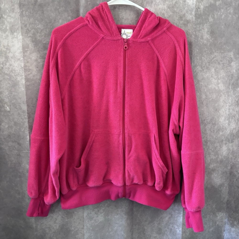 Offline By Aerie Womens Small Sweatshirt Summer Lights Terry Full Zip Hood Pink‎